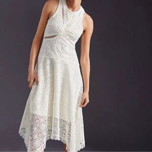 Anthropologie White Lace Midi Dress | Cutout Detail Romantic Boho Bridal